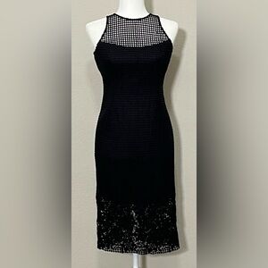 White House Black Market Black Midi Dress Eyelet and Lace Pattern Size 00
